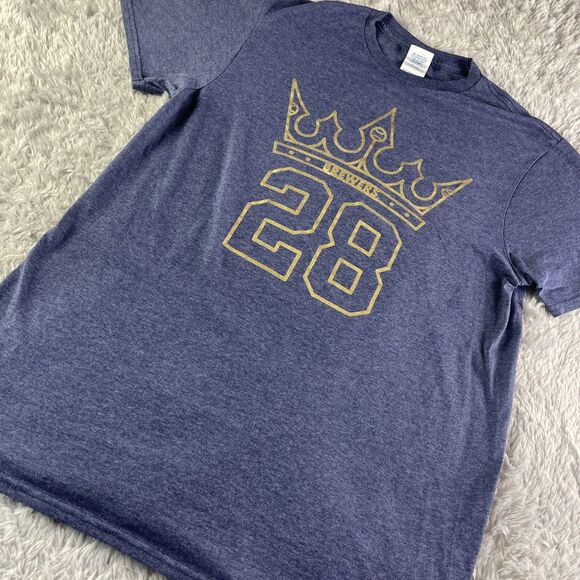 Milwaukee Brewers Shirt Adult Medium Blue Gold Prince Fielder Crown SGA Tee MLB - Picture 1 of 8